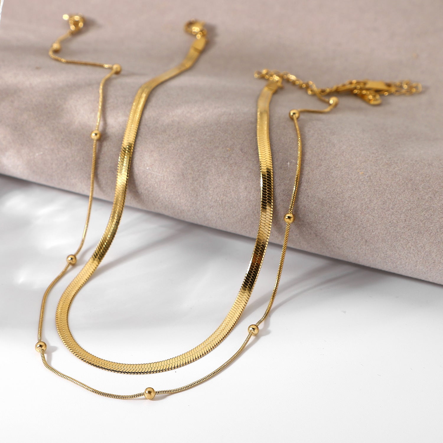 INS New Fashion Stacked Stainless Steel Collar Necklace 14K Gold Plated Ball Ball Chain Jewelry Snake Chain Necklace Women's