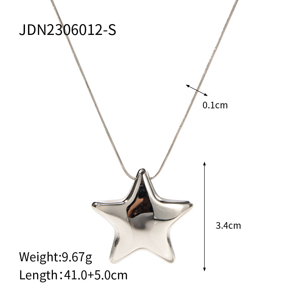 New 18K Gold Plated Necklace Jewelry Stainless Steel Pentagonal Star Women's All Titanium Steel Pendant Necklace Jewelry