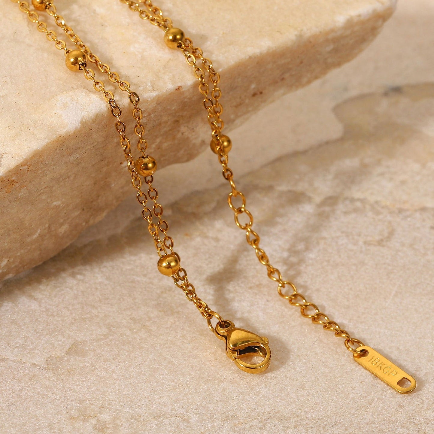 INS Style Exquisite 18K Gold Bead Chain Bracelet PVD Electroplated Titanium Steel Jewelry Waterproof Double Chain Bracelet Jewelry for Women